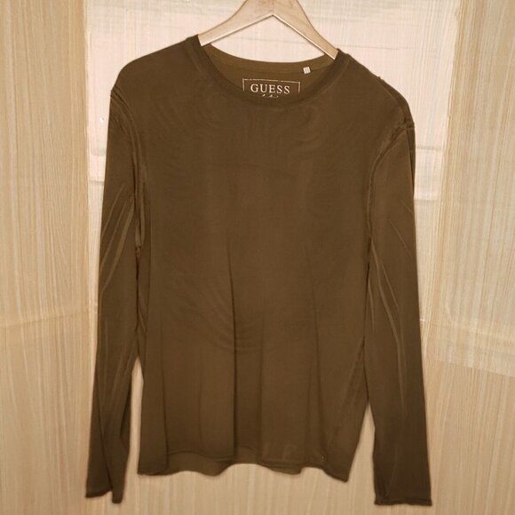 Guess Mens Army Green Long Sleeve Shirt With Back Applique XL - Picture 1 of 7